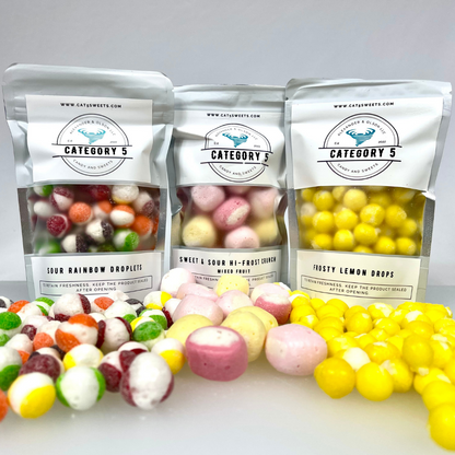 Freeze Dried Candy Sample Sour Mix Pack, Sour Lemonheads, Sour Skittles, Sour Tropical Hi-Chew Freeze Dried Sour Candy
